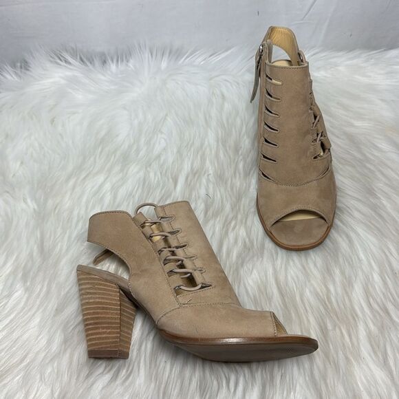 Paul Green Mindy Lace Up Suede Women's Tan Peep-Toe Ankle Boots Sz 4/US 6.5 - Picture 5 of 8